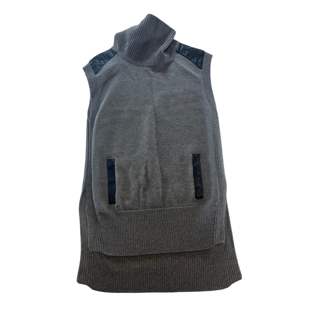 Banana‎ Republic Gray Turtleneck Tunic Sweater Vest Faux Leather Trim Womens M